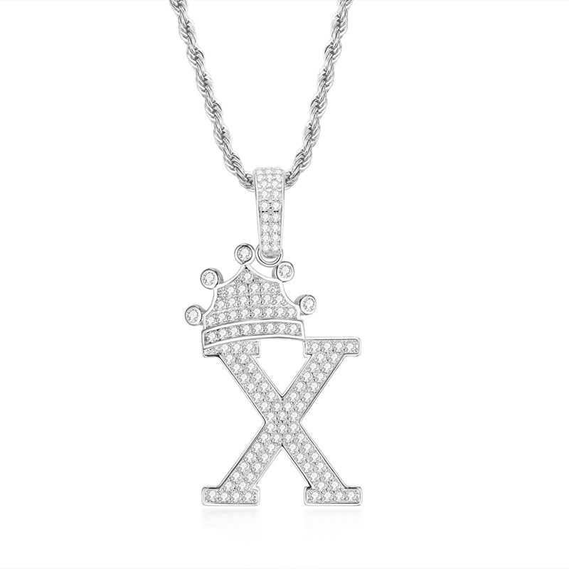 925 Sterling Silver The Letter X Created CZ Hip Hop Men Women Pendant Necklace 1