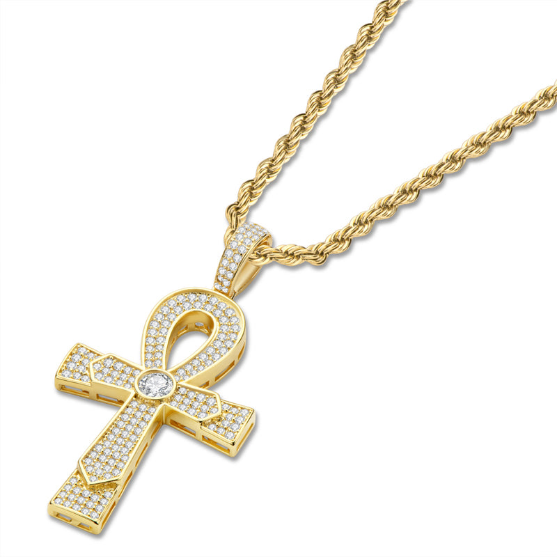 925 Sterling Silver Round Cut Created Diamond Cross Hip Hop Luxury Pendant Necklace 3