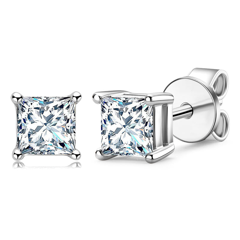 925 Sterling Silver Princess Cut Cubic Zirconia Stud Earrings 8