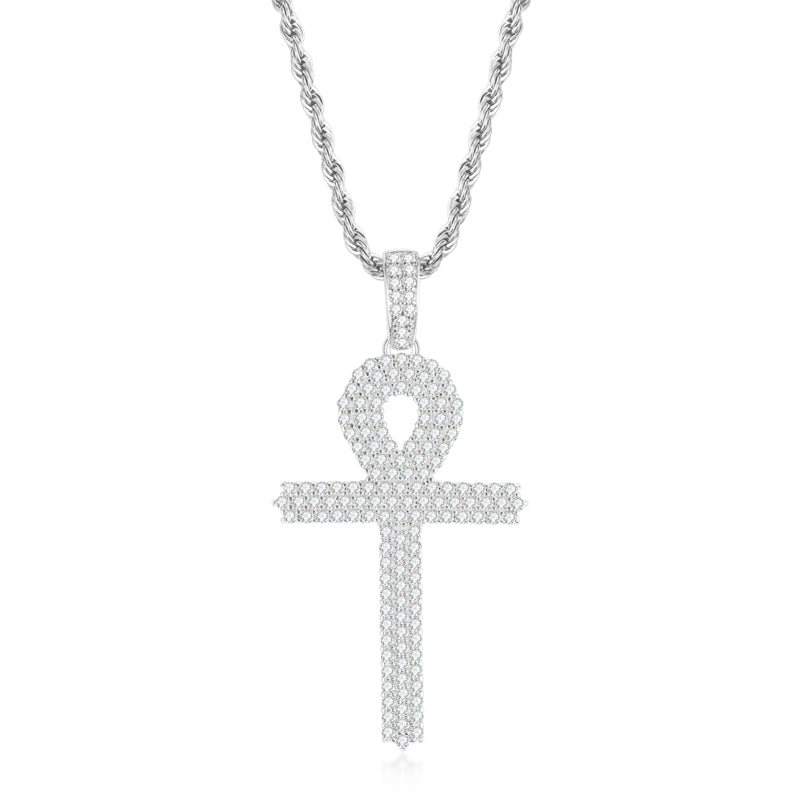 925 Sterling Silver Created Diamond Cross  Hip Hop Men Pendant Necklace 1