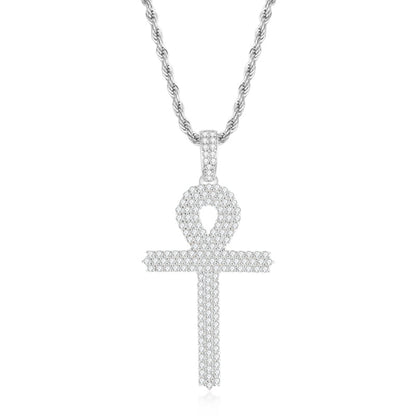 925 Sterling Silver Created Diamond Cross  Hip Hop Men Pendant Necklace 1