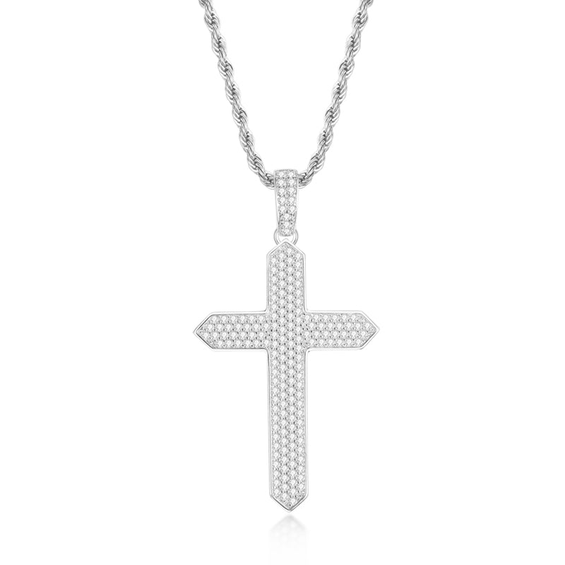 925 Sterling Silver Created CZ Cross Hip Hop Long Chain Pendant Necklace 1