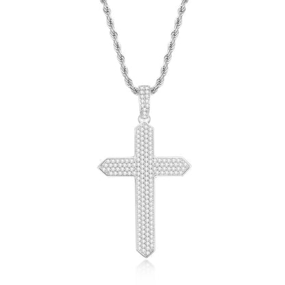 925 Sterling Silver Created CZ Cross Hip Hop Long Chain Pendant Necklace 1