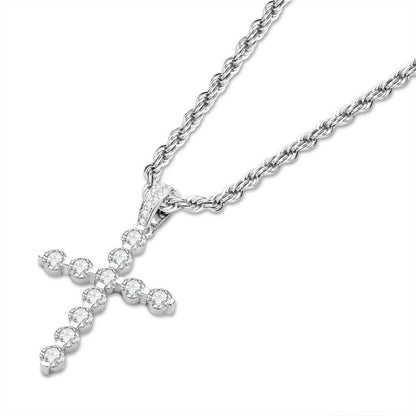 925 Sterling Silver Round Cut Created CZ Cross Pendant Necklace 3