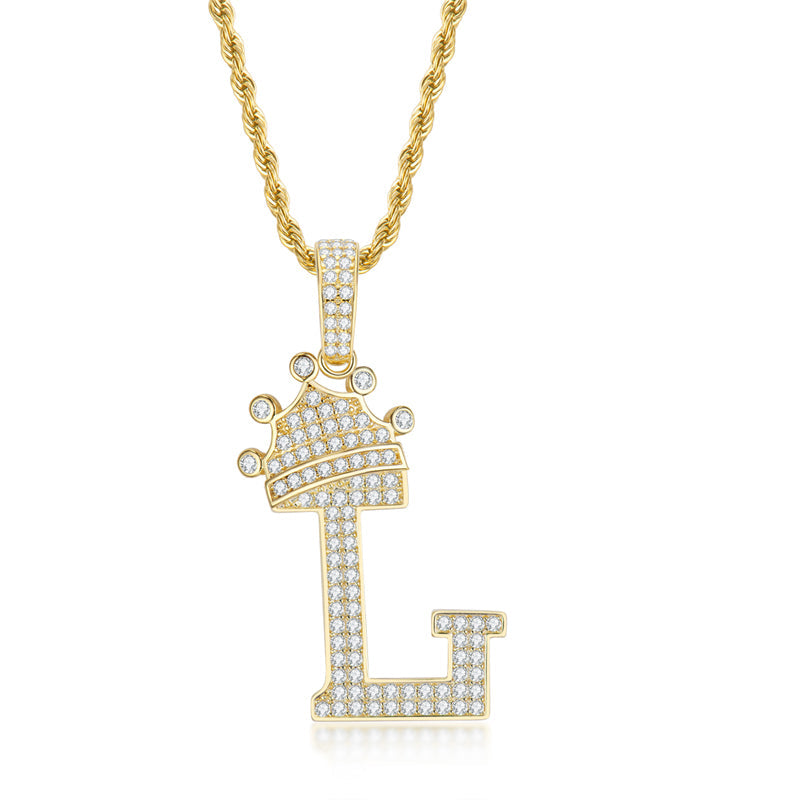 925 Sterling Silver Round Cut Created Diamond Hip Hop Micro Pave The Letter L Pendant Necklace 2