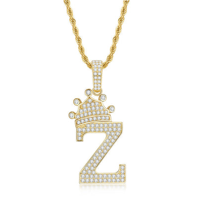 925 Sterling Silver The Letter Z Created CZ Hip Hop Pendant Necklace 2