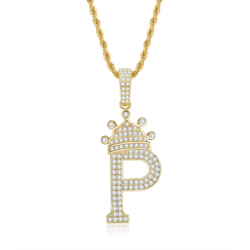 925 Sterling Silver Round Cut Created CZ Hip Hop Micro Pave The Letter P Pendant Necklace 2