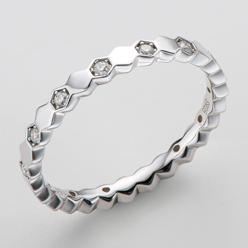 925 Sterling Silver Round Cut CZ Honeycomb Eternity Ring 1