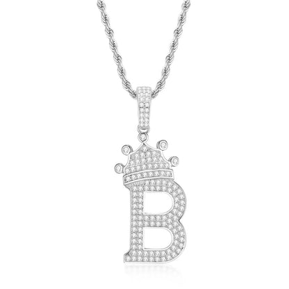 925 Sterling Silver Round Cut Created Diamond Hip Hop Micro Pave The Letter B Pendant Necklace 1