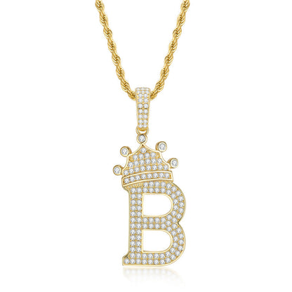 925 Sterling Silver Round Cut Created Diamond Hip Hop Micro Pave The Letter B Pendant Necklace 2