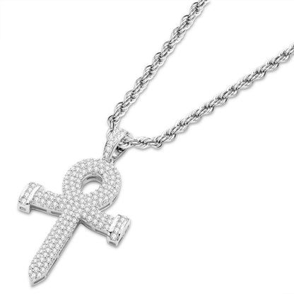 925 Sterling Silver Created Diamond Cross Hip Hop Rope Chain Pendant Necklace 4