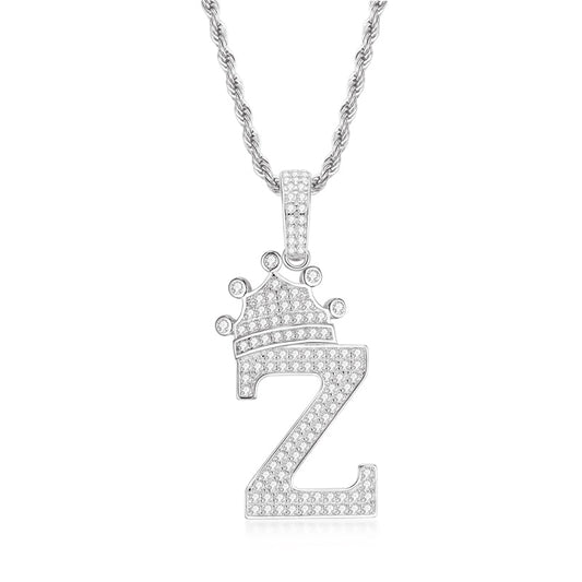 925 Sterling Silver The Letter Z Created CZ Hip Hop Pendant Necklace 1