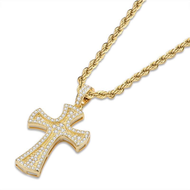 925 Sterling Silver Created CZ Cross Hip Hop Long Rope Chain Pendant Necklace 4