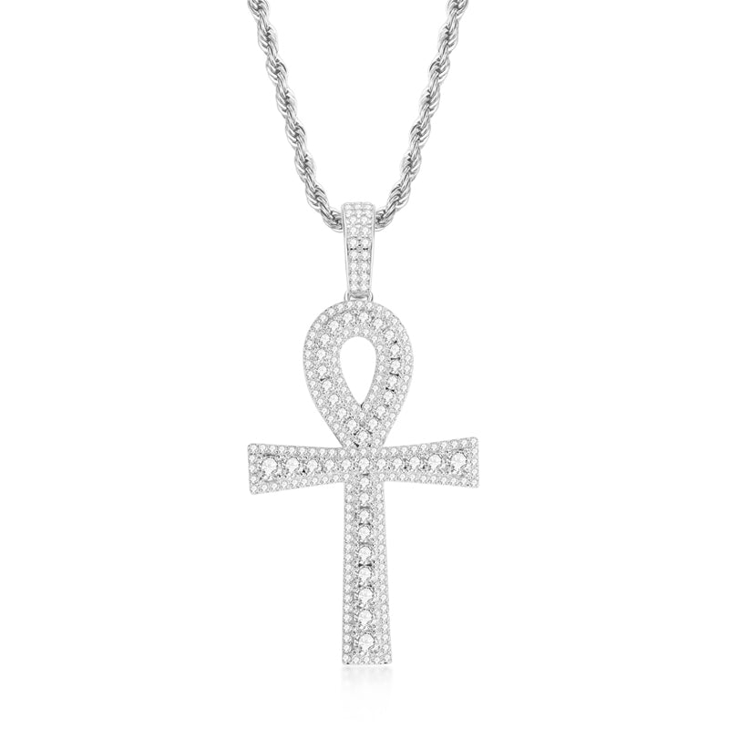 925 Sterling Silver Hip Hop Charm Cross Created Diamond Pendant Necklace 1