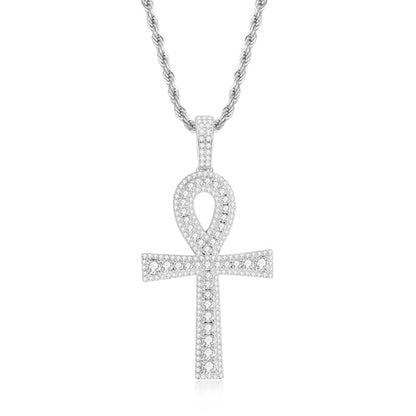 925 Sterling Silver Hip Hop Charm Cross Created Diamond Pendant Necklace 1