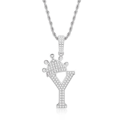 925 Sterling Silver Created Diamond Hip Hop Micro Pave The Letter Y Pendant Necklace 1