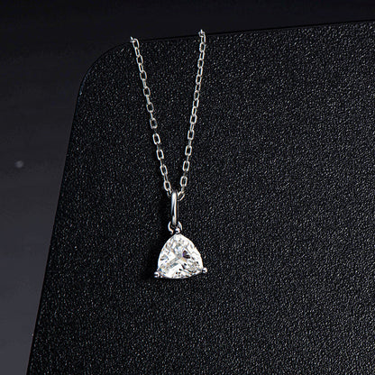 925 Sterling Silver Trillion Cut Solitaire CZ Pendant Necklace 7