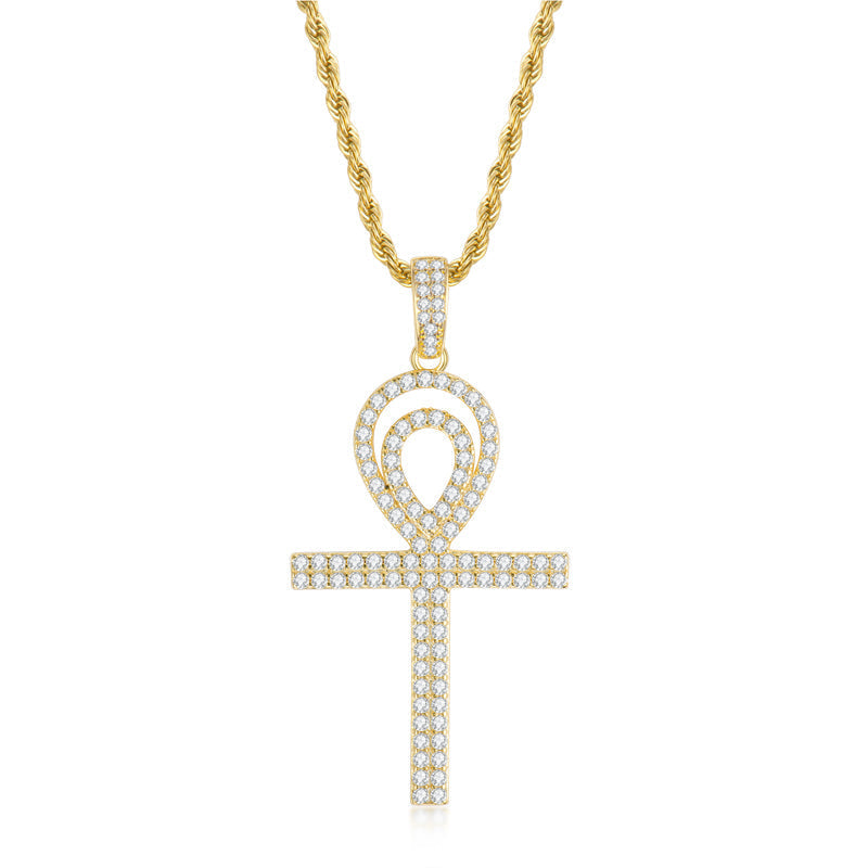 925 Sterling Silver Round Cut Created CZ Personalized Cross Hip Hop Pendant Necklace 2