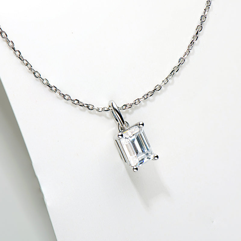 925 Sterling Silver Solitaire Emerald Cut 1 Carat CZ Pendant Necklace 6