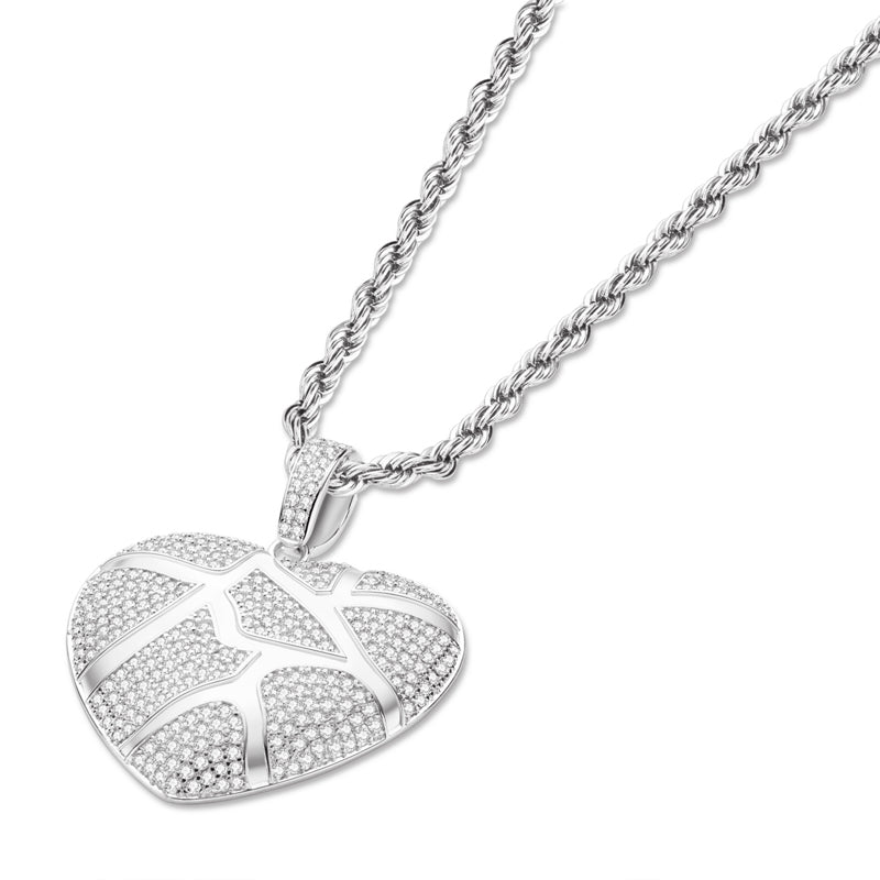 925 Sterling Silver Created Diamond Heart Shaped 3.0mm Rope Chain Pendant Necklace 4