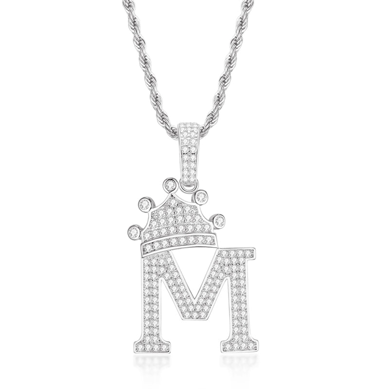 925 Sterling Silver The Letter M Created CZ Hip Hop Rope Chain Pendant Necklace 1