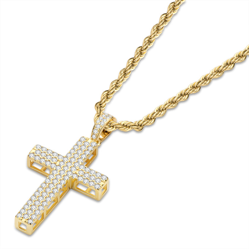 925 Sterling Silver Round Cut Created CZ Hip-Hop Cross Pendant Necklace 4