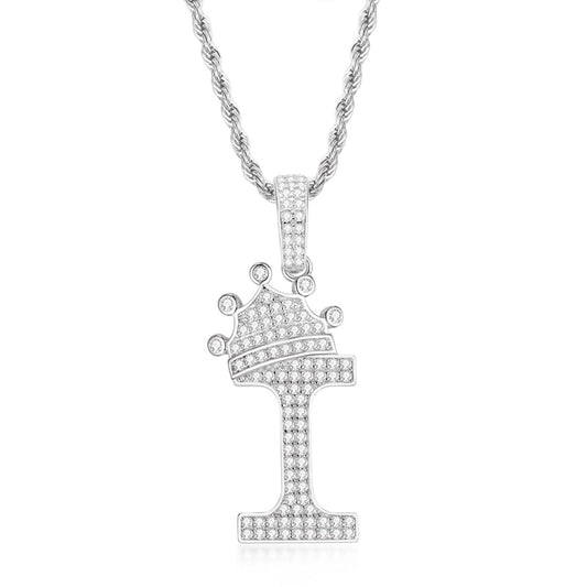 925 Sterling Silver Round Cut Created Diamond Hip Hop Micro Pave The Letter I Pendant Necklace 1