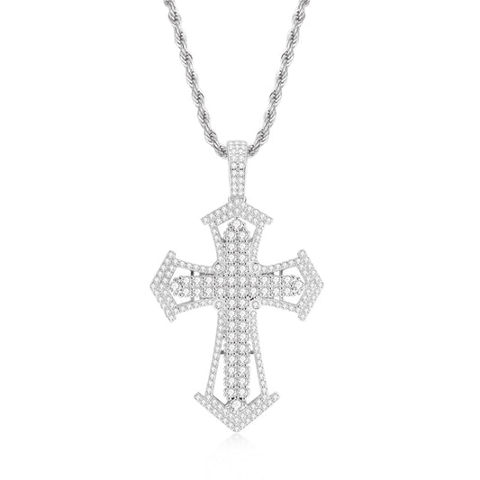 925 Sterling Silver Created Diamond Personalized Cross Luxury Hip Hop Pendant Necklace 1