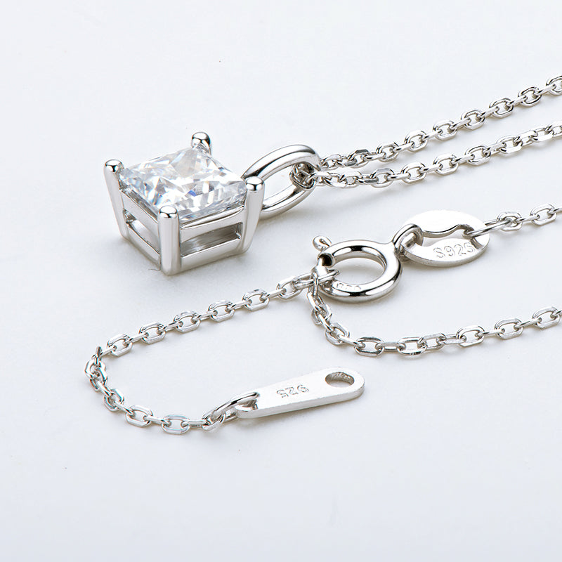 925 Sterling Silver Princess Cut CZ Pendant Necklace 7