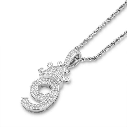 925 Sterling Silver Number 9 Created Diamond Hip Hop Long Chain Pendant Necklace 4