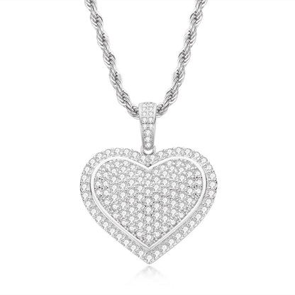 925 Sterling Silver Created Diamond Heart Shaped Hip Hop Pendant Necklace 1