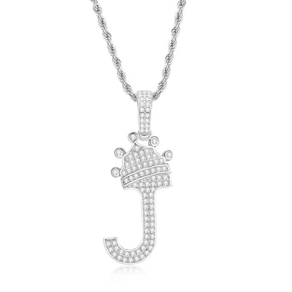 925 Sterling Silver Round Cut Created Diamond Hip Hop Micro Pave The Letter J Pendant Necklace 1