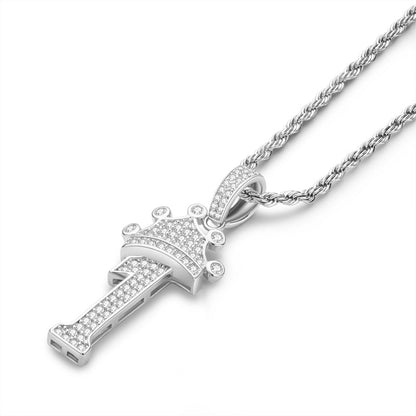 925 Sterling Silver Number 1 Created Diamond Hip Hop Long Chain Pendant Necklace 4