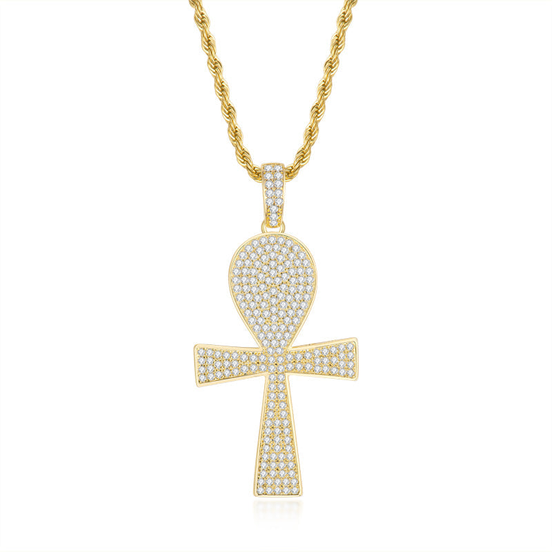 925 Sterling Silver Full Created Diamond Cross Hip Hop Men Pendant Necklace 2