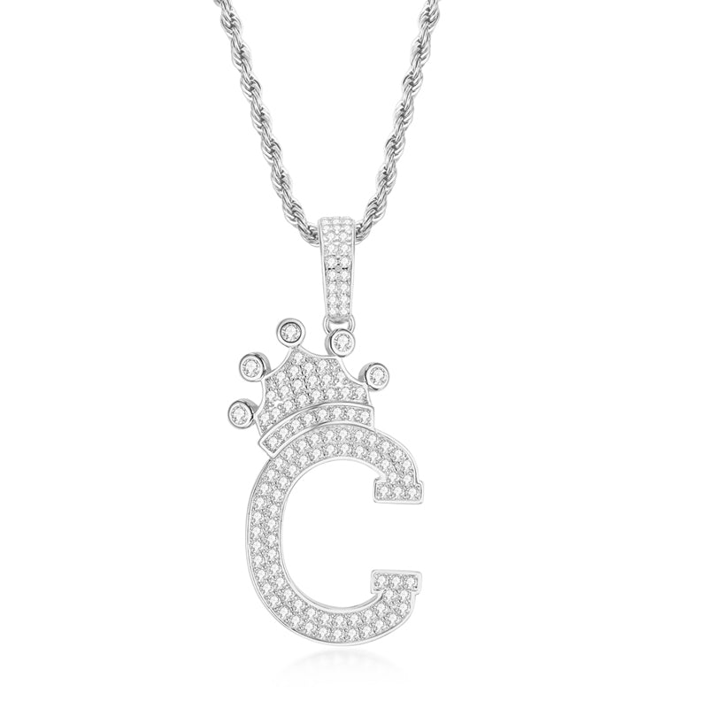 925 Sterling Silver Round Cut Created Diamond Hip Hop Micro Pave The Letter C Pendant Necklace 1