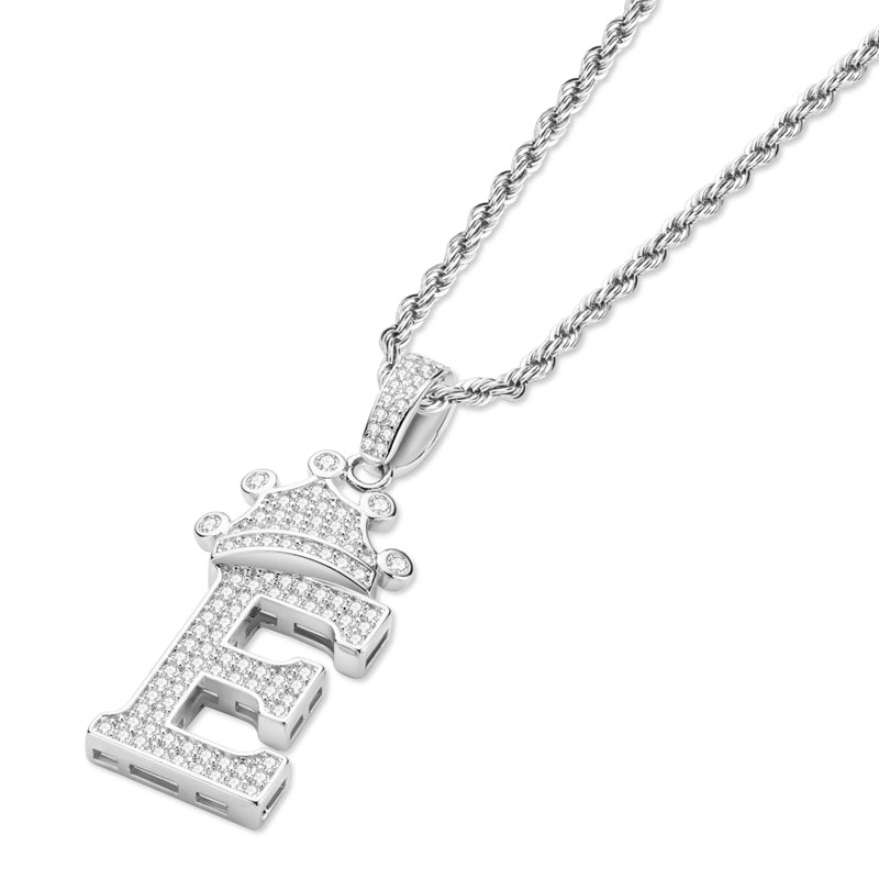 925 Sterling Silver Round Cut Created Diamond Hip Hop Micro Pave The Letter E Pendant Necklace 4