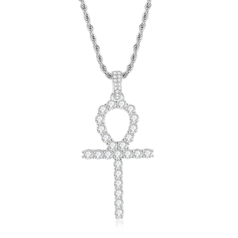 925 Sterling Silver Created CZ Cross Hip Hop Rope Chain Pendant Necklace 1