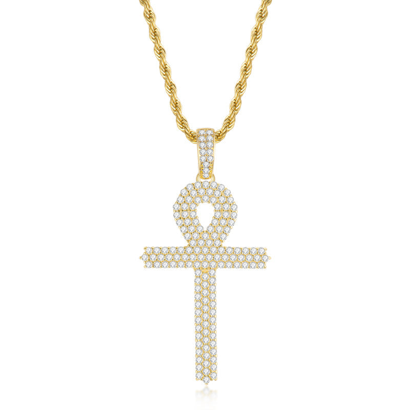 925 Sterling Silver Created Diamond Cross  Hip Hop Men Pendant Necklace 2