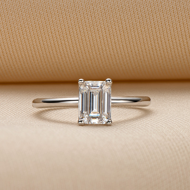 925 Sterling Silver Solitaire Emerald Cut CZ Ring 5