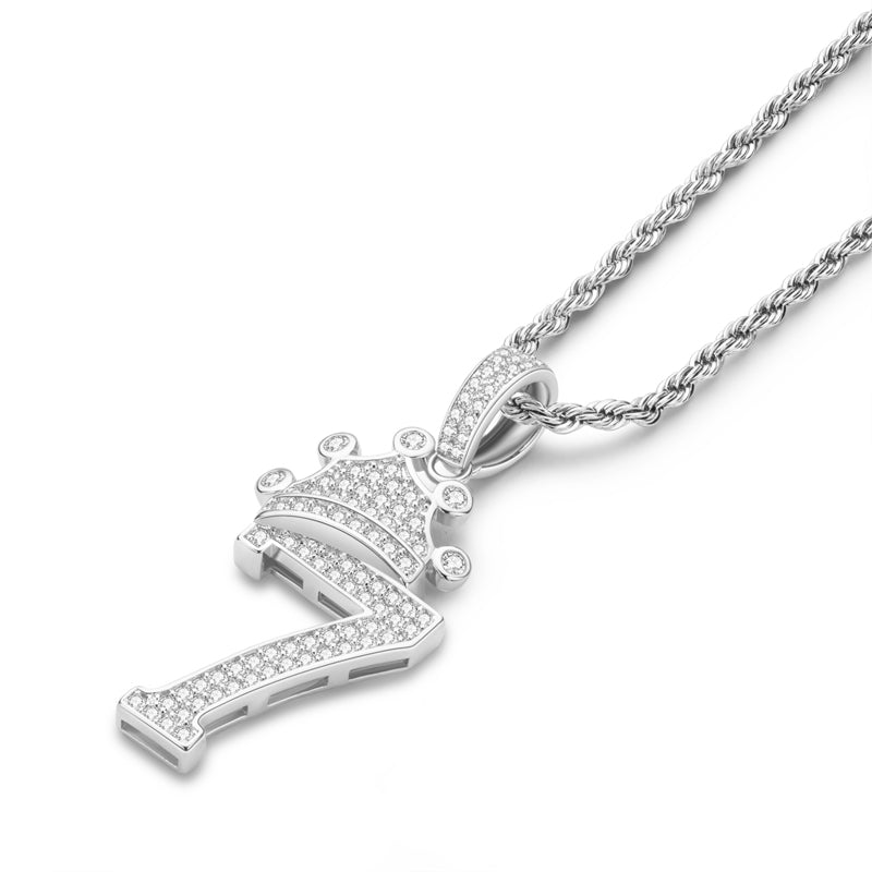 925 Sterling Silver Number 7 Created Diamond Hip Hop Long Chain Pendant Necklace 4