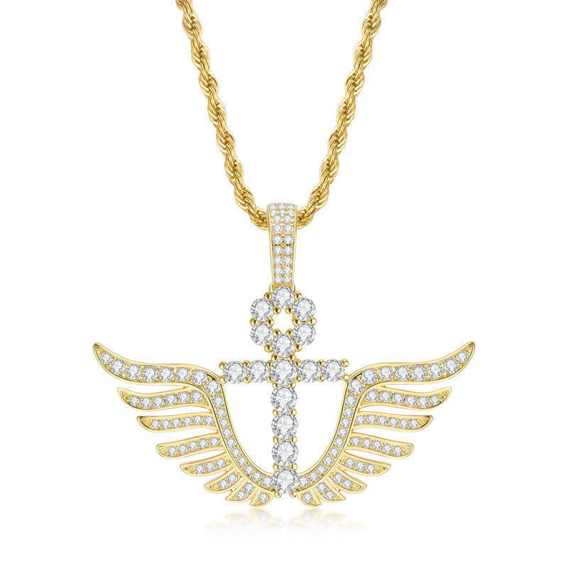 925 Sterling Silver Cross Wings Created Diamond Personalized Pendant Necklace 2