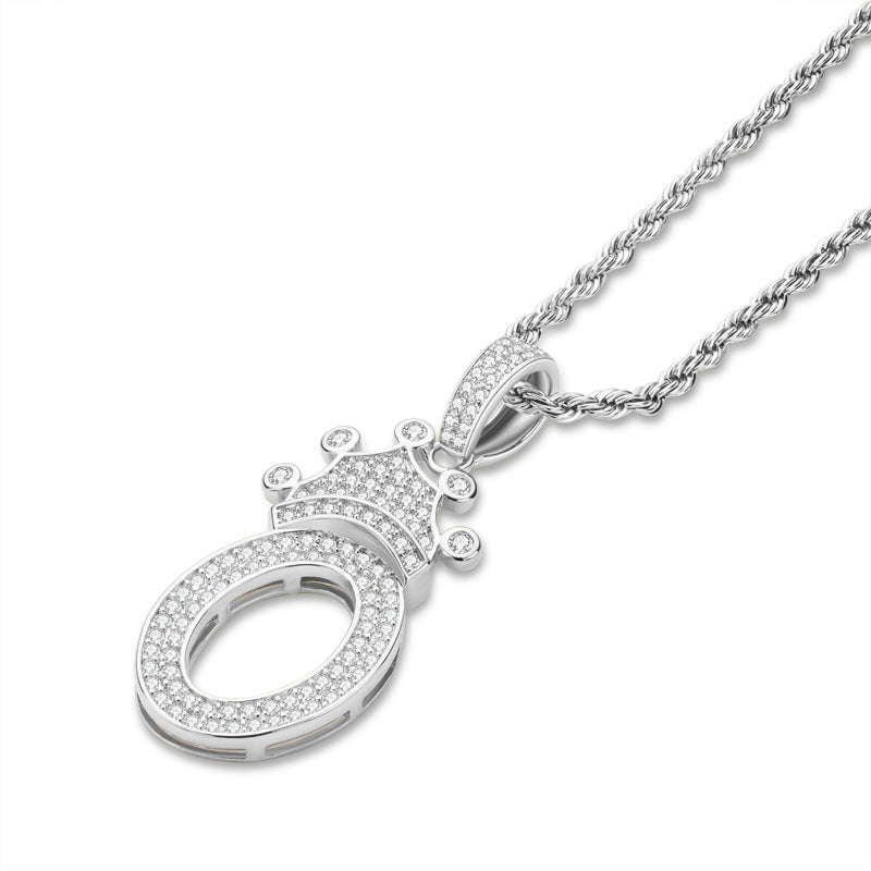 925 Sterling Silver Number 0 Crown Created Diamond Pendant Necklace 4