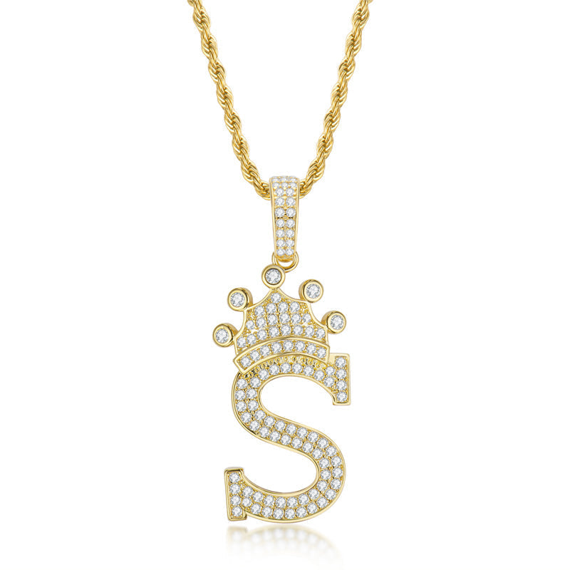 925 Sterling Silver Created CZ Hip Hop Micro Pave The Letter S Pendant Necklace 2