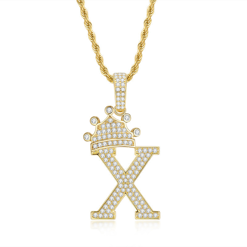 925 Sterling Silver The Letter X Created CZ Hip Hop Men Women Pendant Necklace 2