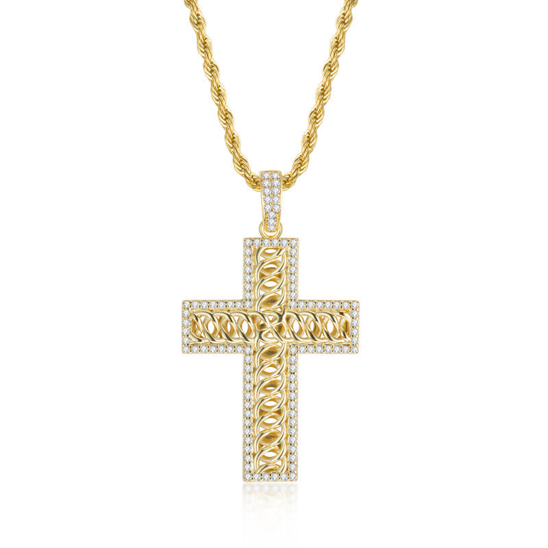 925 Sterling Silver Created Diamond Cross Hip Hop Long Chain Luxury Pendant Necklace 2