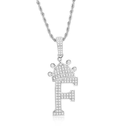 925 Sterling Silver Round Cut Created Diamond Hip Hop Micro Pave The Letter F Pendant Necklace 1