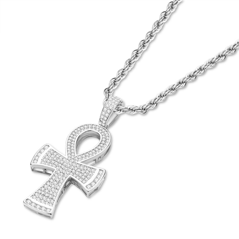 925 Sterling Silver Round Cut Created Diamond Cross Hip Hop Luxury Pendant Necklace 4