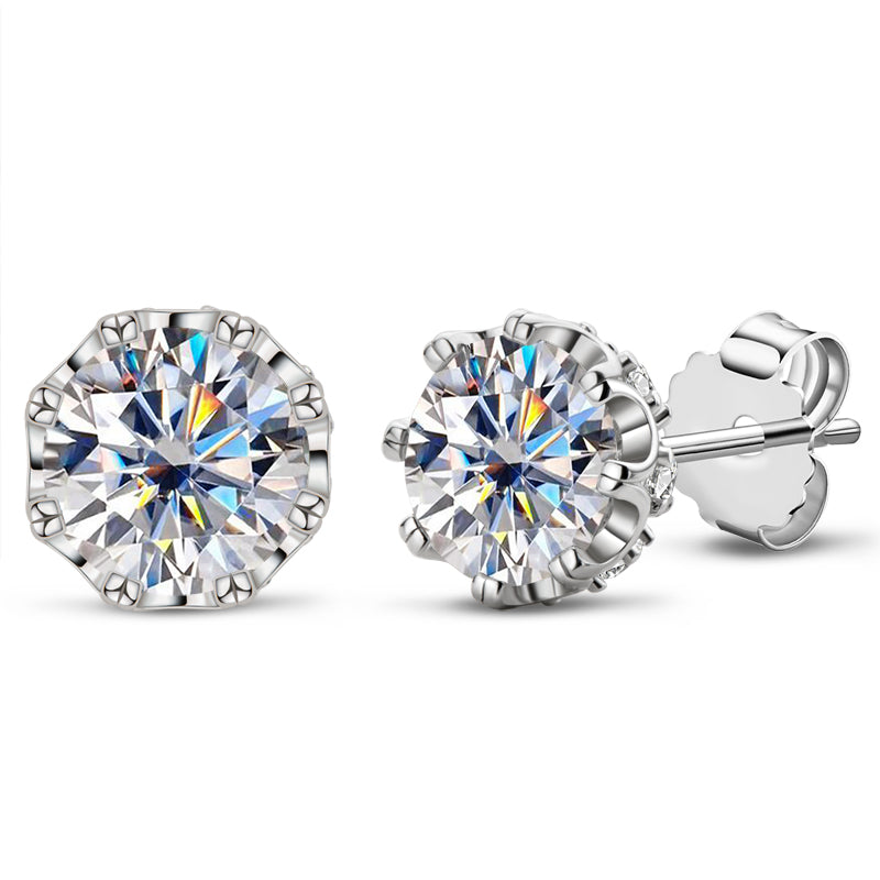 925 Sterling Silver Round Cut Moissanite Diamond Classic Stud Earrings 1