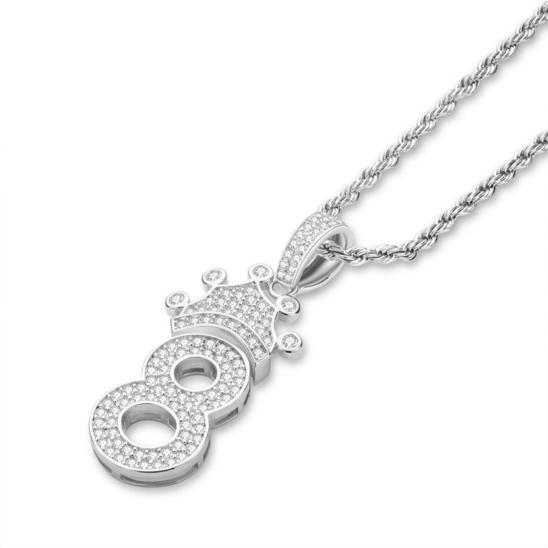 925 Sterling Silver Number 8 Created CZ Hip Hop Long Chain Pendant Necklace 4