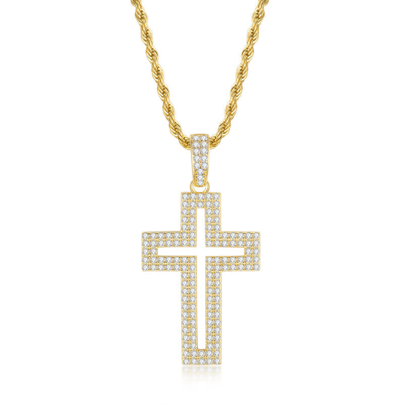 925 Sterling Silver Created Diamond Personalized Cross Hollow Pendant Necklace 2